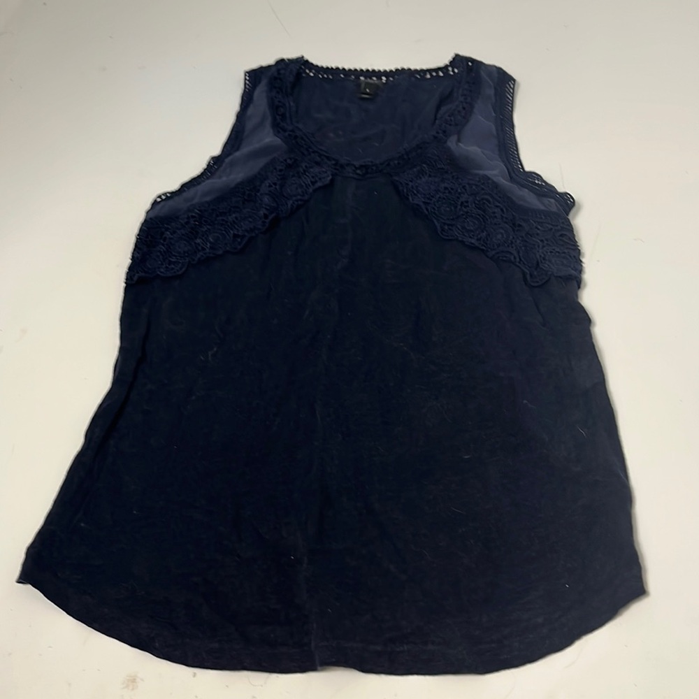 J Crew Small Navy Blue Embroidered Floral Lace Formal Tank Top